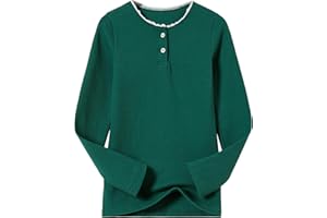 Beganly Maglietta a maniche lunghe da ragazza, in cotone a costine, elasticizzata, basic, calda, girocollo