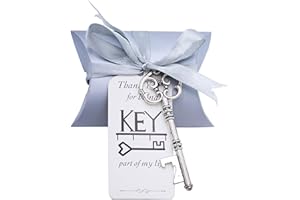 Makhry 50pcs Bomboniera Souvenir Regalo Set Cuscino Contenitore di Caramelle Vintage Scheletro Chiave Apribottiglie (Argento Antico)