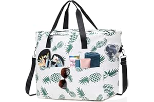 KESUDE Bolsa Playa XXL, Bolso Playa Hombre Mujer Verano Beach Bag Grande xxl Familiar con cremallera Bolsos Bandolera Impermeable plegable Tote Bag Shopper de Viaje Playa Piscina