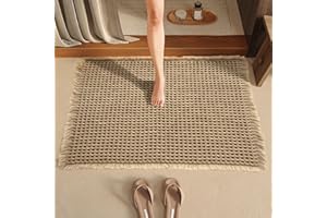 TINVHY Waffle Bath Mat Non Slip Anti Mould, 50*80 cm Super Absorbent Bathroom Mat, Quick Dry Bathroom Rug Machine Washable Rubber Backed Bath Rugs for Living Room Bathroom Doormat (Khaki, 50*80 cm)