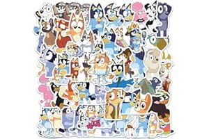 SUNYOVIME 50 Stück Cartoon Bluey Sticker Kinder Set,Cute Bluey Sticker Jungen Mädchen Wasserfeste Vinyl Aufkleber für Skateboard Laptop Koffer Helm Motorrad Auto Fahrrad Handy,Kindergeburtstag Party deko