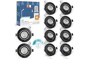 wowatt 10 × Spot LED Encastrable Dimmable Noir Salle de Bain, 7W Plafonnier Encastré IP44 Blanc Froid 6000K Equivalent 70W Halogène Lampe de Plafond Extra Plat 700lm Spots Encastrable Orientable Rond