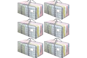 Dntorx 6 Pack 105L Clear Moving Bags Clothes Storage Bags Heavy Duty Moving Totes Packing Bags with Zips for Moving Clothes Bedding Duvet Toys Storage Gray