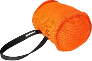 DINGO GEAR WWW.DINGOGEAR.COM 1977 DINGO GEAR Berta Tug Toy in a Barrel Shape for Bite Training, K9, IGP, Fetch, Obedience, Dog Sports, Hand Sewn Strong Stitching French Material Bite Tug 1 Handle, Orange (S00096)