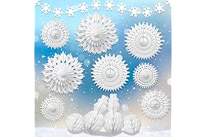 ITSY BITSY PARTY CO Papierowe dekoracje świąteczne premium wielokrotnego użytku - białe dekoracje świąteczne - świąteczne dekoracje wiszące - pakiet dekoracji bożonarodzeniowych - zimowe dekoracje z krainy czarów -