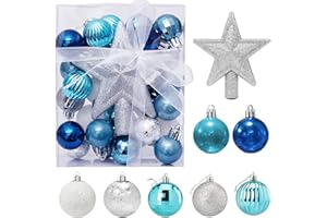 WINWILD 30 Piezas de Mini Adornos navideños con Colgador, 3 cm pequeños Adornos Azul y Plata Set Decoraciones arbol y mesa