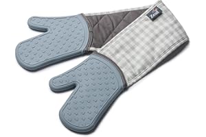 Zeal Silicone Heavy Duty Double Oven Gloves Mitts, Duck Egg Blue (94 cm Long) – Gingham
