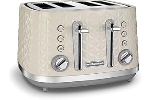 Morphy Richards Vector 4 Slice Toaster, 1800watts, High Gloss Geometric Design, Defrost and Reheat, Variable Width Slots, Removable Crumb Tray, Cream, 248132
