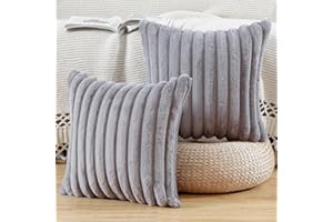 Madizz Lot de 2 Housses de Coussin en Peluche en Fausse Fourrure Housse de Coussin décorative Douce à Rayures moelleuses pour Coussin de Chambre à Coucher de canapé Gris 40 x 40 cm