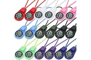 BBTO Lot de 18 mini boussoles de survie multicolores pour camping, randonnée, sac de poche, rempli de liquide, mini compbum sur cordon pour kit de survie d'urgence, bracelet, paracorde, collier, porte-clés