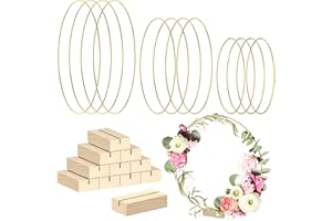 ‎SNTIEECR Sntieecr 12 Stück 3 Größen Gold Metallring für Tisch mit 12 Stück Holzständern, Metall Traumfänger Ringe Metallringe Zum Basteln für DIY Blumen-Makramee, Hochzeitstischdekoration (20/25/30 cm)
