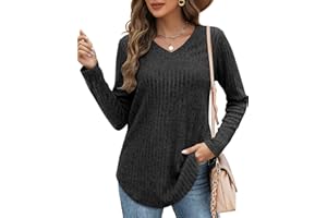 Sampeel Women Sweatshirt Long Sleeve Tops Ladies Crew Neck Sweatshirt Pullover Pleated Tunic with Pockets