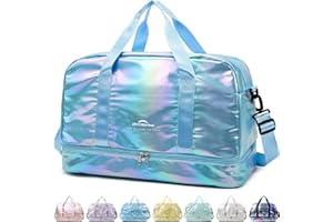 ZIOSINM Sac de Voyage Femme avec Compartiment à Chaussures, 40L Sac de Sport Femme Imperméable avec Compartiment Humide, Gym Bag Sacs Weekend (Azur)