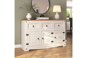MEWS Corona White Sideboard 3 Door 3 Drawer Mexican Solid Pine Wood