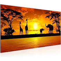 Afrikanischer Savannen Leinwandbild – 5-teilig, Giraffen Bei Sonnenuntergang, Wandbild Für Wohnzimmer & Büro