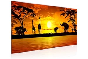 Runa Art Quadri Moderni Africa Tramonto 1 Pezzo L'immagine Tela Non Tessuta Soggiorno Corridoio Giraffa Elefante Arancia 000212a