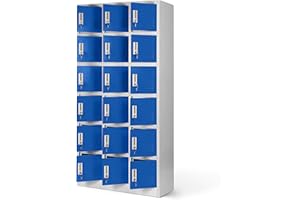 Jan Nowak Armario para Vestuario 3B6A Taquilla Metálico con 18 Compartimentos Ranuras de ventilación Recubrimiento de Polvo 185 cm x 90 cm x 40 cm (Gris-Azul)