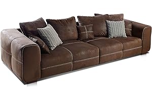 Cavadore Big Sofa Mavericco / Große Polster Couch mit Mikrofaser-Bezug Lederoptik / Inklusive Rückenkissen und Zierkissen in 