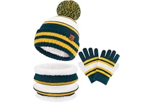 Bequemer Laden Ensemble Bonnet Gants Écharpe Infinity pour Enfants - Bonnet Chaud Écharpe Col Roulé avec Fleece Épais pour Garçons Filles 2-7 Ans Cadeau Bébé