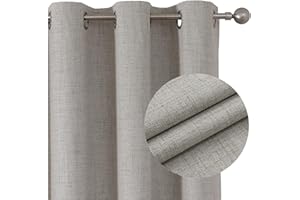 Joydeco 100% Blackout Curtains Bedroom 54 Inch Drop, Faux Linen Soft Textured Thermal Insulated Eyelet Curtains with Coating Back Layer for Living Room, W46 x L54, Greyish White - 2 Panels