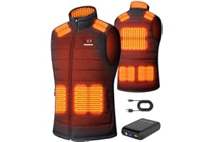 HILLSLTR Gilet Chauffant Homme, Gilet Chauffant avec Batterie Incluse 7.4V 16000mAh, Gilet Chauffant avec 8 Zones de Chauffage, 3 Niveaux de Chaleur Réglables, Veste Chauffante Homme pour le ski/moto