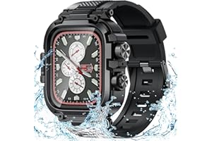 Goton IP68 Waterproof Rugged Band for Apple Watch 45mm 44mm with Case build-in Screen Protector for Men, Heavy Duty Bumper Cover Sport Strap Compatible with iWatch Series 9/8/7/6/5/4/SE