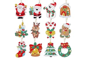 MorLuks 12 Pezzi Diamond Painting Portachiavi, 5D Diamond Painting Natale, DIY Pittura Diamante, Ciondoli Natalizi Portachiavi, Decorazioni Natalizie Fai Da Te, Lavoretti Natale Bambini