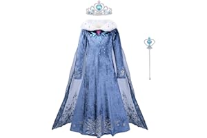 ACWOO Anna Kostüm für Mädchen, Elsa Anna Prinzessin Kleid mit Prinzessin Krone und Zauberstab, Elsa Prinzessin Kostüm Elsa Anna Prinzessin Dress Up für Verkleidung Karneval Weihnachten Hochzeit Party