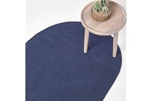 HOMESCAPES Granatowy ręcznie robiony pleciony owalny dywan do sypialni i salonu, dwustronny, tkany dywan bawełniany, 90 x 150 cm