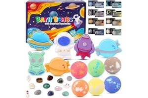 Badekugeln Kinder mit Überraschung - 12 Stück Galaxy Badebomben mit Weltraum Spielzeug & Edelsteinen - Bio Ätherische Öle Kinder Bad, Weihnachtsgeschenke für Jungen Mädchen