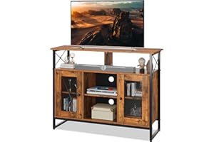 WLIVE TV Stand, TV Unit for 43 Inch TVs, Rustic Brown Tall TV Unit Cabinet 96 x 32 x 77 CM, TV Stand with 2 Doors, Buffet Table, Sideboard, for Living Room, Wooden Industrial TV Console, Rustic Brown