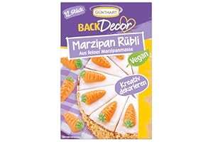 ‎GÜNTHART Günthart Backdecor 12 Stück Marzipan Rübli VEGAN, Ruebli aus feinem Marzipan, mit grünem Zucker Strang, er Pack (1 x 40 g)