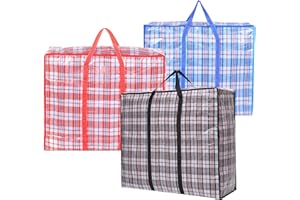 CEBOIC Lot de 3 Sac de Rangement, Grands Sac Pliables Rangement Vêtements Grande Capacité Sacs de Déménagement avec Fermeture Zippée et Poignées pour les Déménagements, le Linge, les Courses (60 * 50 * 20)