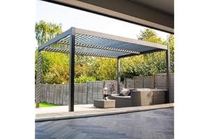 BPS ACCESS SOLUTIONS BPS Deluxe Full Aluminium Pergola | 4x3m Aluminium Pergola with Dual Zone Roof | Louvered Roof | Garden Canopy | Sun Shade | Anthracite Grey