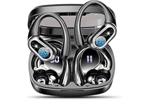 POOUNUR Wireless Earbuds, Bluetooth 5.3 Sport Headphones HiFi Stereo Noise Cancelling Earbuds with Mic, Wireless Headphones 50H Dual LED Display, In Ear Ear Buds with EarHooks, IP7 Wireless Earphones Running