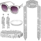 HOWAF 5Pcs 70s Disco Accessories 1970s Disco Costume Disco Glasses Bling Sunglasses Long Scarf Necklace 70s Earrings Headband