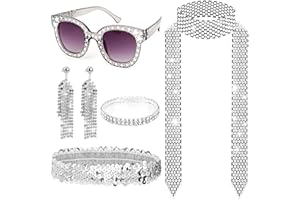 HOWAF Akcesoria do dyskoteki z lat 70., kostium dyskotekowy, okulary dyskotekowe, kolczyki z błyszczącymi cekinami, disco, fantazyjny kostium, dla kobiet, lata 70., akcesoria dla kobiet, akcesoria dla