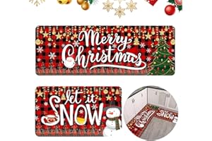 PLUSHCEWT Juego de 2 tapetes de cocina de Navidad, antideslizantes, lavables, diseño de búfalo rojo, decoración de cocina de Navidad (40 x 120 cm + 40 x 60 cm)