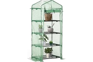 Outsunny Serre de Jardin PE avec étagères 4 Niveaux, Serre de Balcon, bâche renforcée 140 /m², châssis en Acier, Porte zippée Enroulable, pour légumes Plantes, intérieur extérieur, 70x50x160cm, Vert