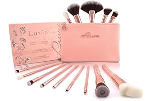 LUVIA COSMETICS Luvia zestaw pędzli do makijażu w zestawie z kosmetyczką do makijażu – różowe złoto vintage – 14 profesjonalnych pędzli kosmetycznych w kolorze nude/różowego złota – pomysł na prezent – wegańskie kosmetyki/kosmetyki do makijażu