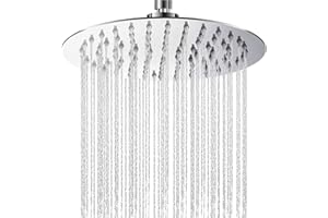 Yapwiki Rain Shower Head, 8 Inch High Pressure Rainfall Shower Head, 304 Stainless Steel Round Waterfall Shower Heads, Ultra-Thin Chrome Fixed Showerhead G1/2" Universal for Bath Ceiling Wall Mount