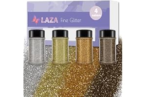 Laza Ultra Fine Glitter 4 Colors 80ml Arts and Craft Glitter Mixed Ultra Fine Powder Sequins for Resin Nail Art Epoxy Tumbler Slime Decoration Weddings Card Flowers Scrapbooking - Classic Gold Silver