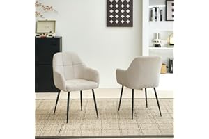 Colorig Modern Beige Dining Chairs Set of 2, Ergonomic Armchairs with Cross Metal Legs, Plush Chenille Fabric Upholstered Seat Living Room Chairs for Reception Kitchen Bedroom (2, Beige)