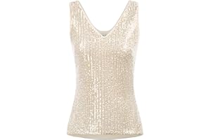 GRACE KARIN Donna Top con Paillettes Canotta Elegante Scollo a V Camicia Paillettes Senza Manica