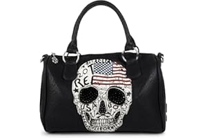 styleBREAKER Borsa da bowling con teschio bandiera USA e strass neri, borsa, da donna 02012051, colore:Nero