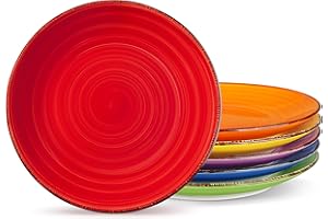 vancasso Bonita Dinner Plates Set of 6, 8.5 inch Scratch Resistant Ceramic Dinnerware Set, Dishwasher and Microwave Safe, as a Dessert Plates, Pasta Plate, Salad Plate, for Main Course, Warm Color