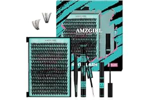 AMZGIRL LASH Kit de Extensión de Pestañas 320 Piezas, Kit de Pestañas Individuales DIY, Pegamento y Sellador para Pestañas, Removedor de Pestañas para Extensiones de Pestañas(60D, Kit D-Mix 10-16mm)