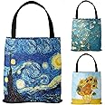 Excefore Canvas Aesthetic Tote Bag, 3 Pack Reusable Grocery Shopping Tote Bag, Large Women Shoulder Bag Handbag, 3 Designs, Starry Night Sunflower Almond Blossom 13 X 14.6 Inch
