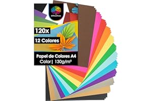 OfficeTree 120x Cartulinas A4 Colores - 130g - 12 Colores - Folios de Colores A4 para Manualidades - Cartulina para Imprimir - Papeles Surtidos Manualidades - Papel Colores