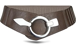 Vanessa & Melissa Elastyczny damski pasek w talii, ok. 6 cm, pas biodrowy ze srebrną klamrą pierścieniową, rozciągliwy., brązowy, Talia 75/90 cm